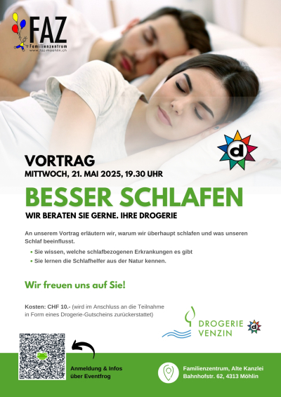 Vortrag 'Besser schlafen', mit der Drogerie Venzin im Familienzentrum Möhlin